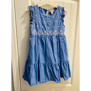 Cat & Jack Girl's Chambray Eyelet Ruffle Sleeve Tiered Dress L (10/12)